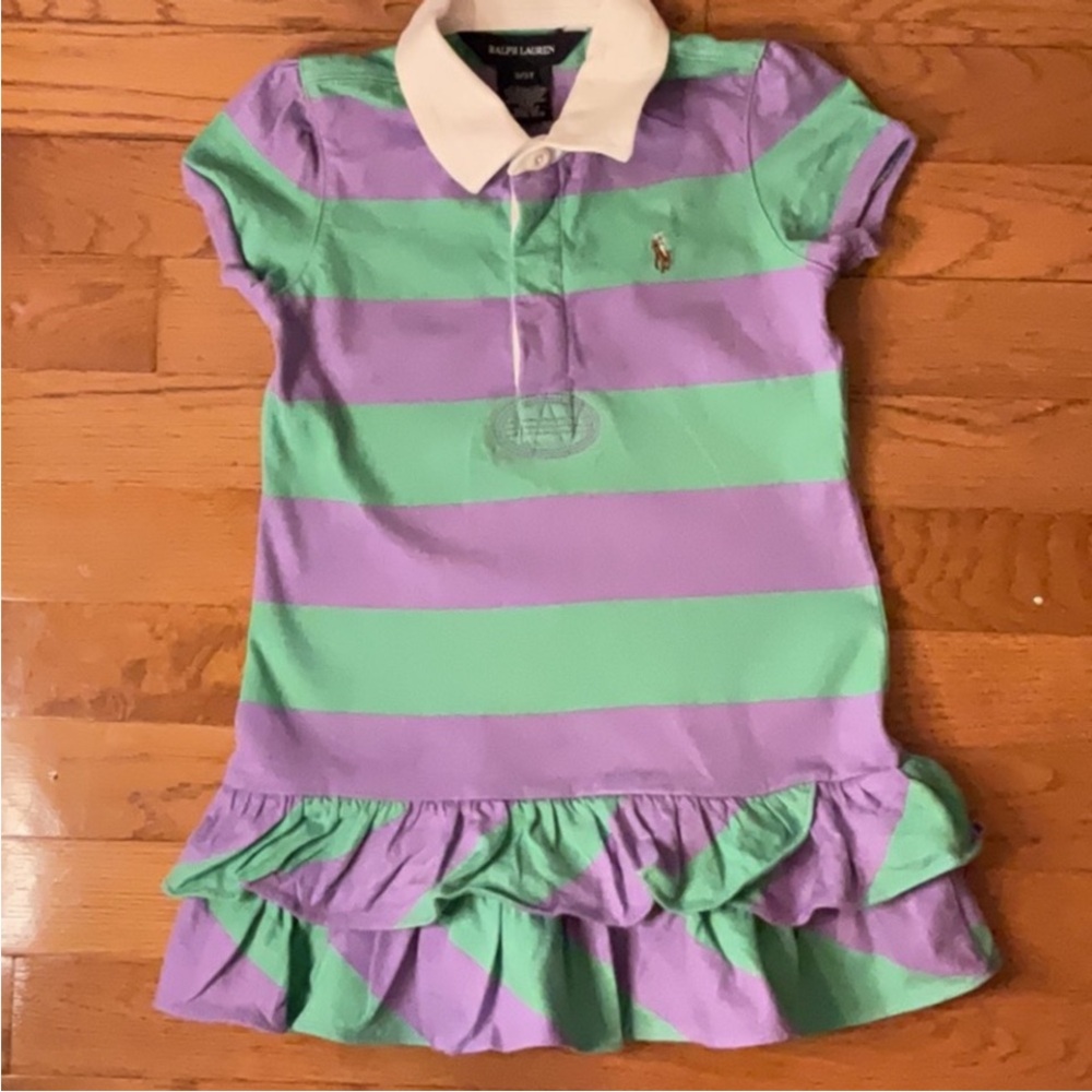Ralph Lauren Kids Polo Dress in Green and Purple Stripes